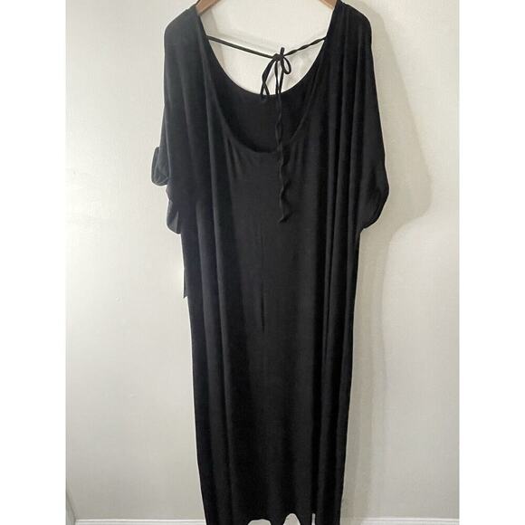 Eloquii Womens Plus Size 28 Black Dress Cotton Sheath Maxi Short Sleeve Stretch - Picture 9 of 12